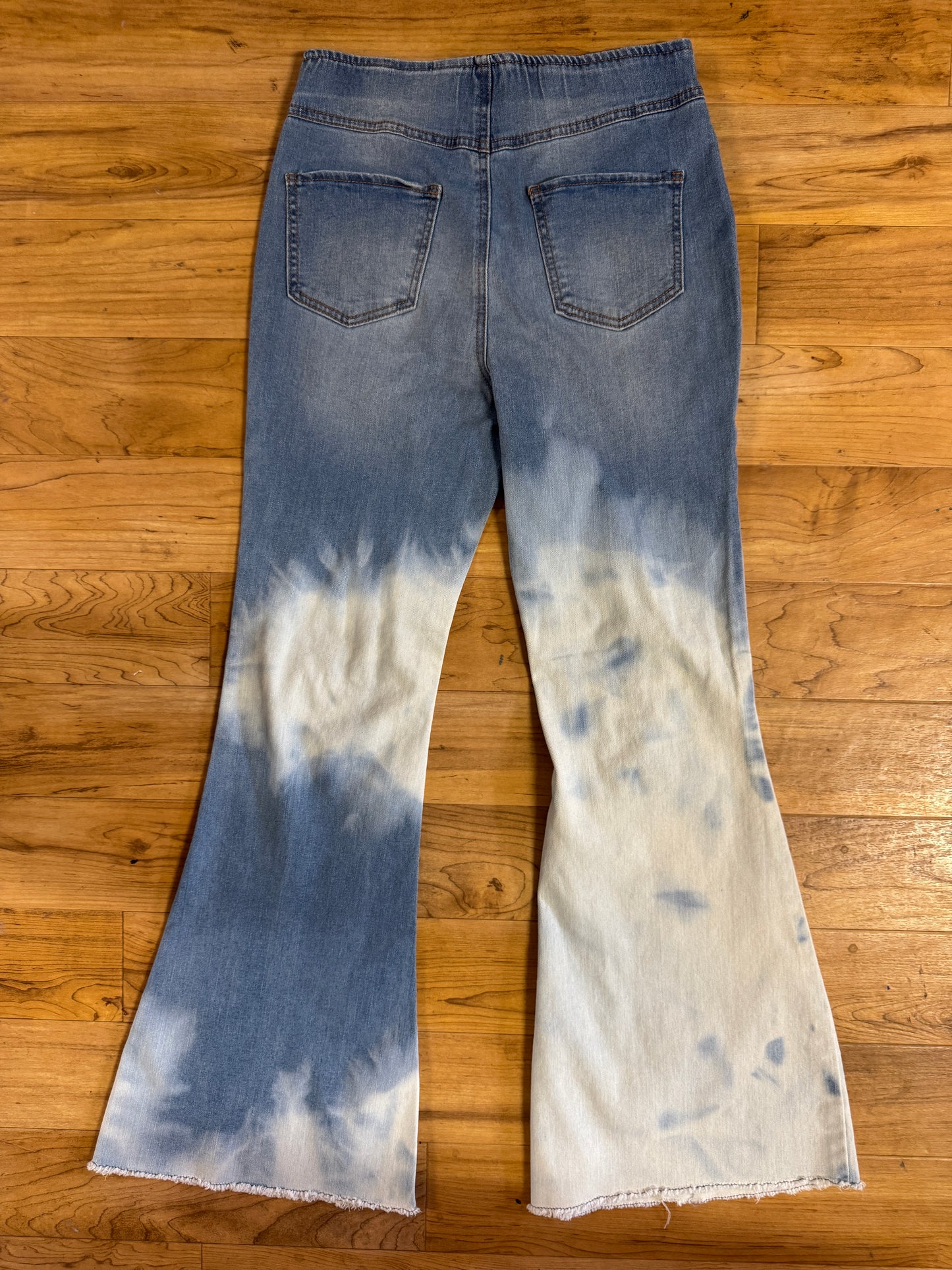 Sunburst, Flared Pull-on Distressed Denim Jeans