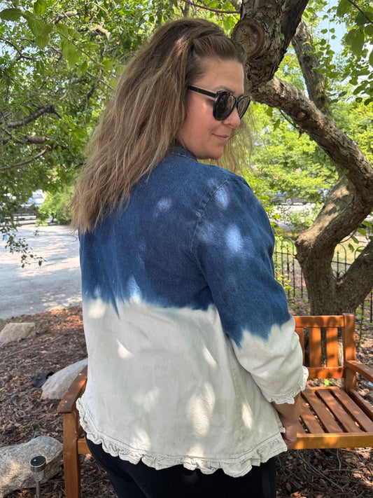 Cloud Rising, Ruffled Denim Jean Blouse