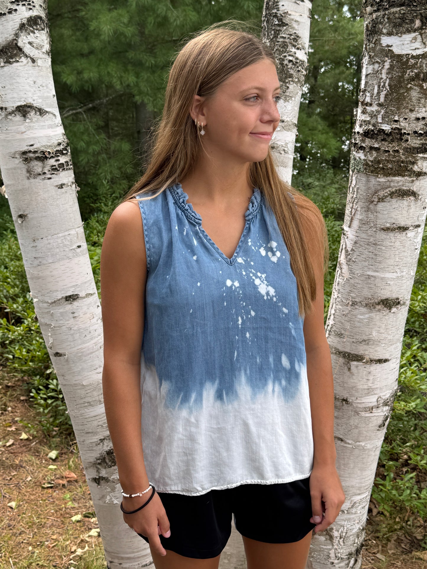 The Charmer, Sleeveless Lightweight Denim Blouse