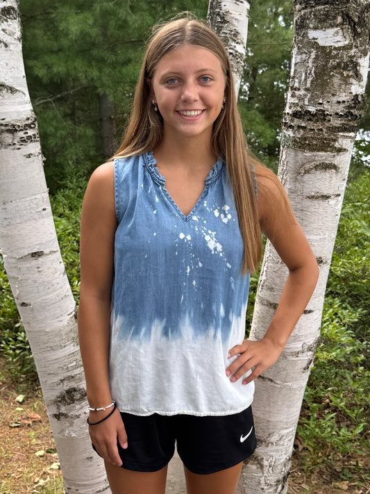The Charmer, Sleeveless Lightweight Denim Blouse