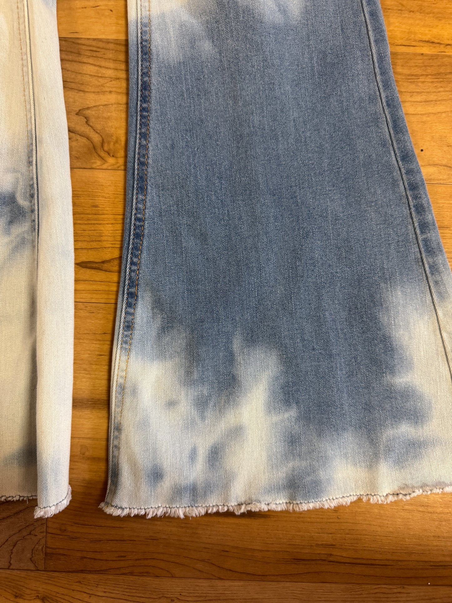 Sunburst, Flared Pull-on Distressed Denim Jeans